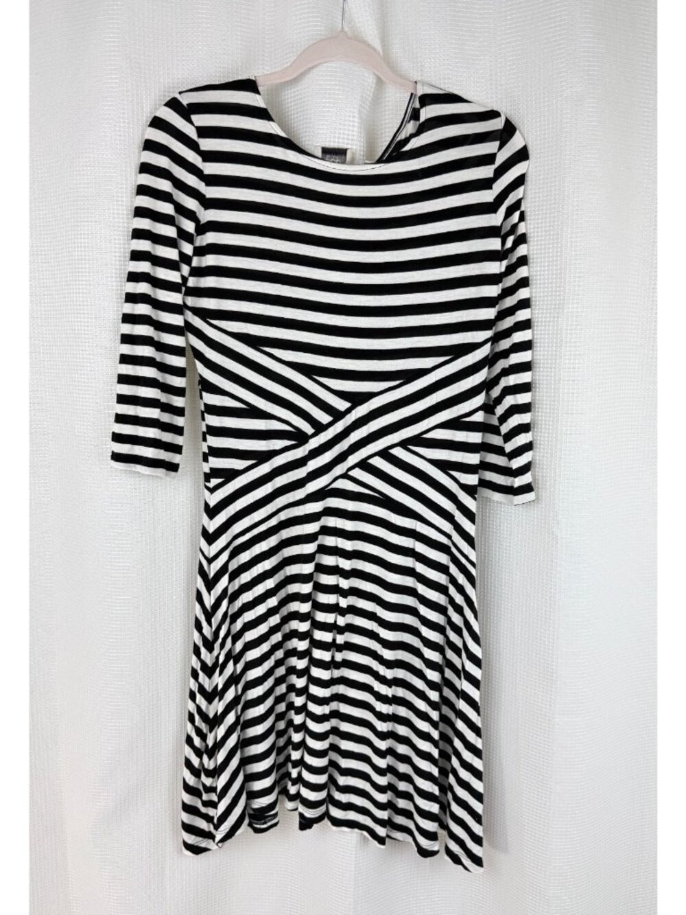 Eci New York Womens Fit & Flare Dress Large Black White Striped CrissCross Waist